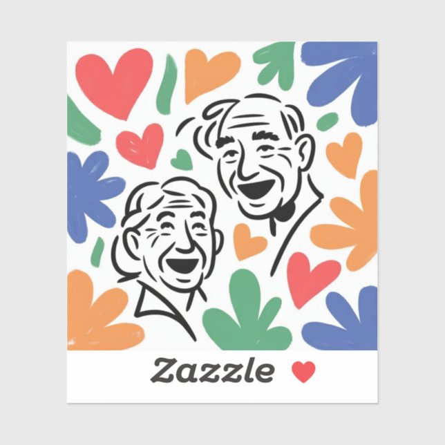 Joyful Elderly Couple Heart Art - Whimsical Love & (Sheet)