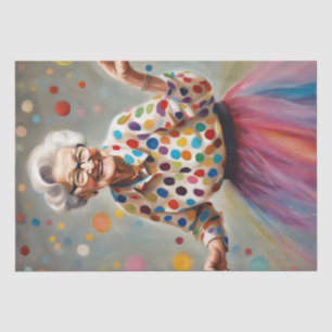 Joyful Elegance: Old Lady in Colourful Tulle Skirt Tissue Paper