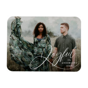 Joyful Elegance Script Holiday Photo Magnet