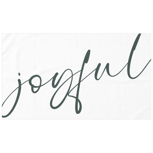 Joyful Elegant Green Calligraphy White Tablecloth (Front (Horizontal))