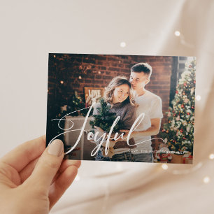 Joyful Elegant Script and Photo Christmas Holiday Postcard