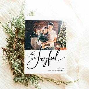 Joyful   Elegant Script and Two Photos Christmas Holiday Card