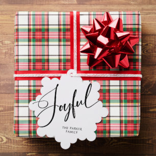 Joyful Elegant Script Black and White Christmas Ornament Card