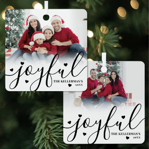 Joyful Elegant Script Custom Photo Metal Ornament