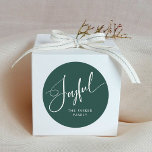 Joyful | Elegant Script Green Christmas Classic Round Sticker<br><div class="desc">These elegant,  festive green Christmas holiday stickers say "Joyful" in modern white script calligraphy.</div>