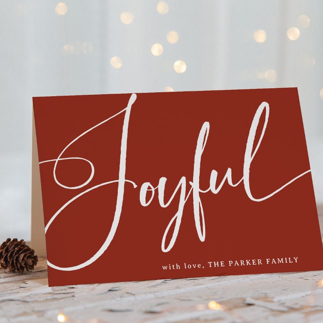 Joyful | Elegant Script on Red Holiday Card (A festive Christmas card with elegant calligraphy)