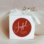 Joyful | Elegant Script Red Christmas Classic Round Sticker<br><div class="desc">These elegant,  festive red Christmas holiday stickers say "Joyful" in modern white script calligraphy.</div>