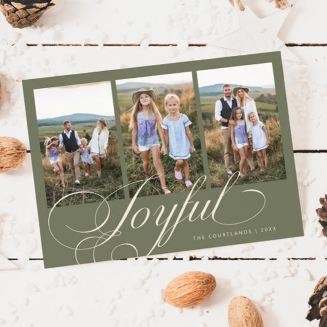 Joyful Elegant Script Sage Green Photo Holiday (Creator Uploaded)