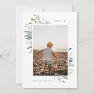 Joyful Elegant Winter Foliage Single Photo Holiday Card