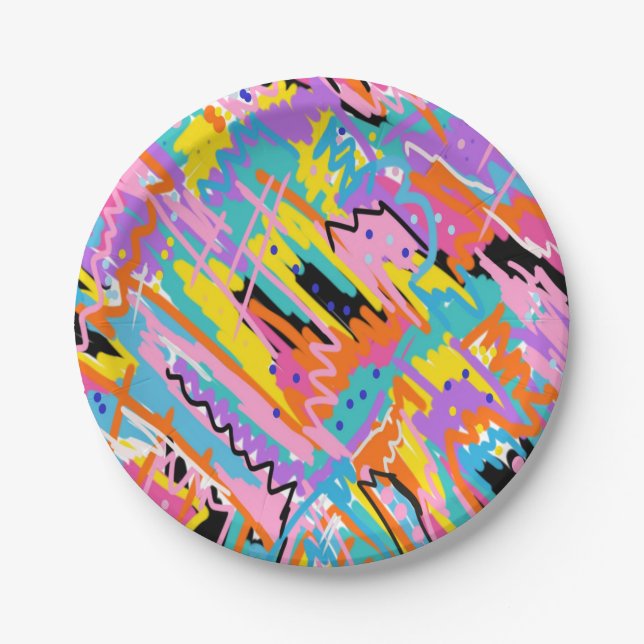 Joyful Expression Abstract Print Paper Plate (Front)