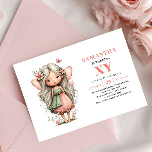 Joyful Fairy Girl Birthday Pastel Pink invitation