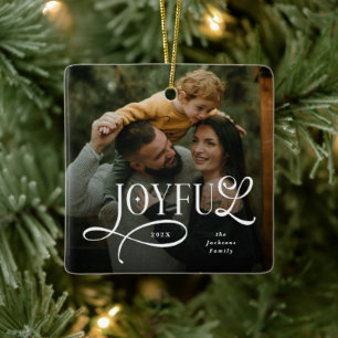 Joyful Family 2 Photo Christmas  Ceramic Ornament