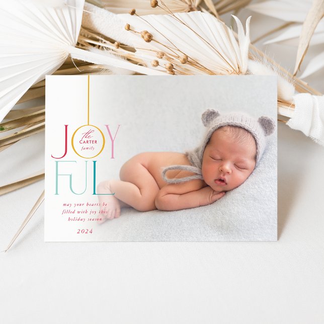 JOYFUL FAMILY PHOTO colourful typography modern Holiday Card (Creator Uploaded)