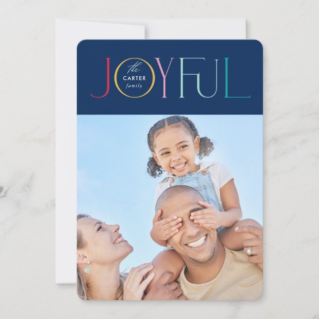 JOYFUL FAMILY PHOTO modern elegant dark colourful Holiday Card (Front)