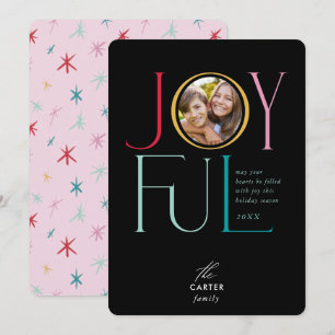 JOYFUL FAMILY PHOTO modern elegant icon colourful  Holiday Card