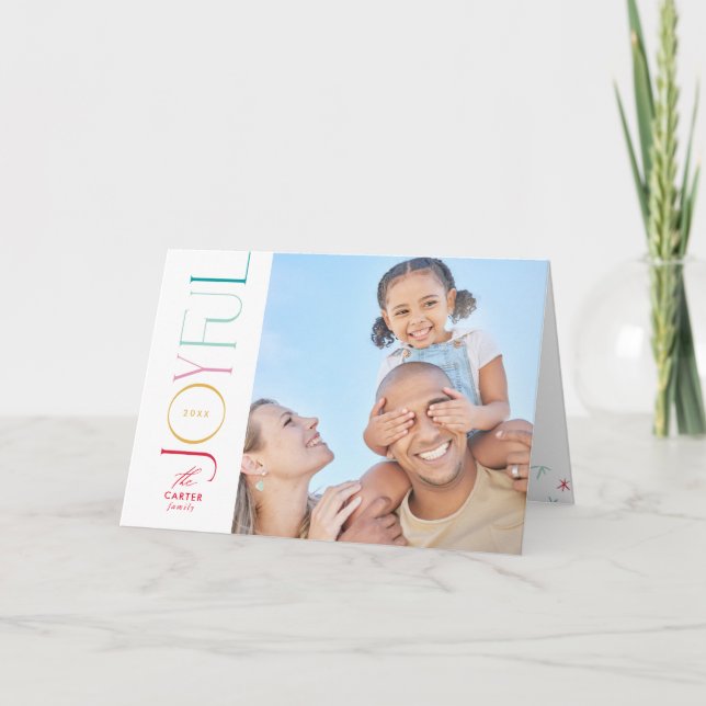 JOYFUL FAMILY PHOTO modern elegant icon colourful Holiday Card (Front)