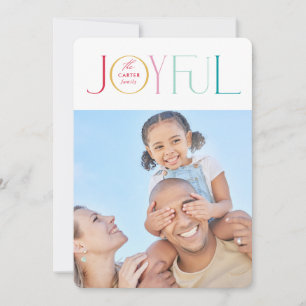 JOYFUL FAMILY PHOTO modern elegant light colourful Holiday Card
