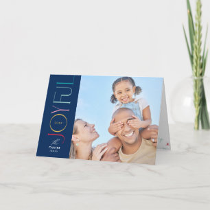 JOYFUL FAMILY PHOTO modern elegant navy colourful Holiday Card