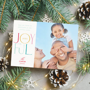 JOYFUL FAMILY PHOTO modern elegant type colorful Holiday Card