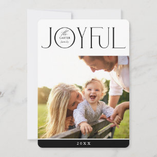 JOYFUL FAMILY PHOTO modern simple elegant black Holiday Card