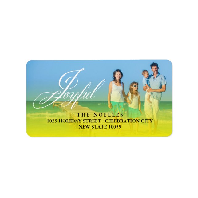 Joyful Fancy Script Holiday Photo Return Address Label (Front)