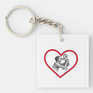 Joyful Fatherhood - Dad and Baby Heart Illustratio Keychain