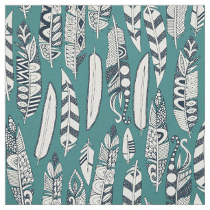 joyful feathers teal fabric
