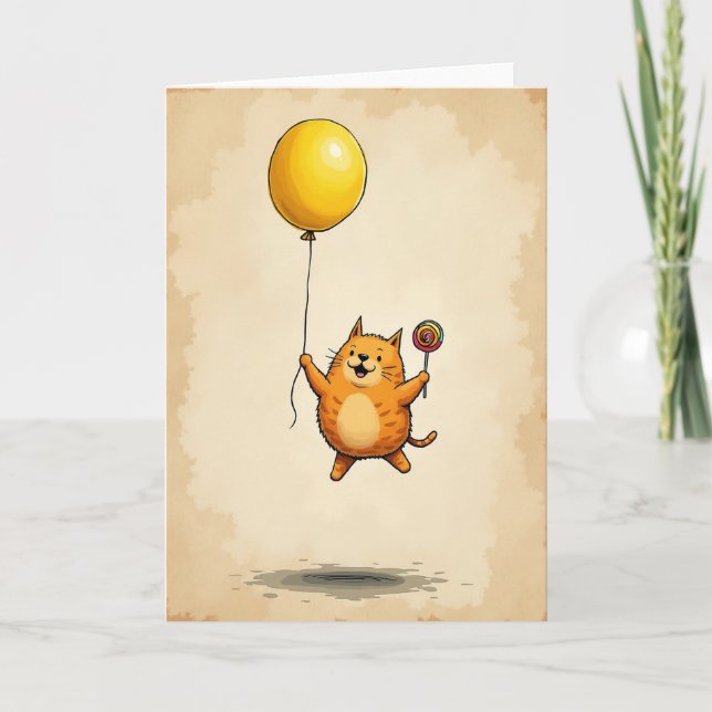 Joyful Feline Balloon Card (Front)