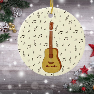 Joyful Festive Guitarist Music Note Design Ceramic Ornament