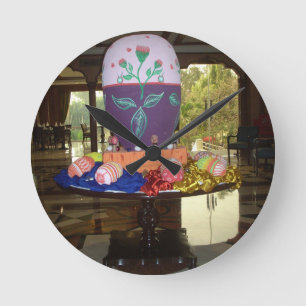 Joyful Festive Springtime Easter Colourful Eggs Ar Round Clock