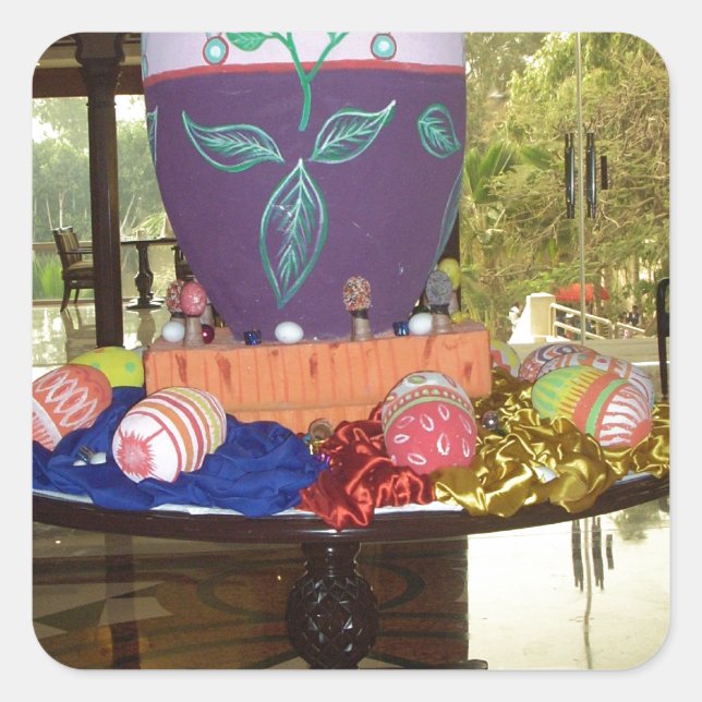 Joyful Festive Springtime Easter Colourful Eggs Ar Square Sticker (Front)