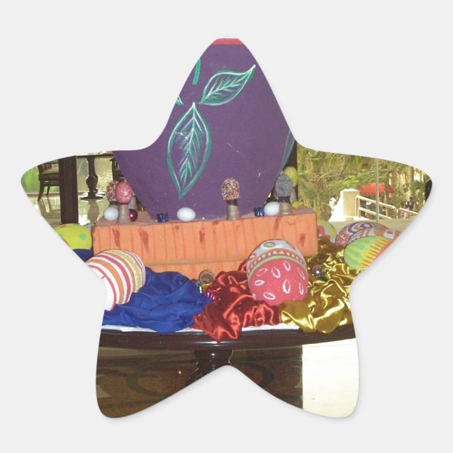 Joyful Festive Springtime Easter Colourful Eggs Ar Star Sticker (Front)