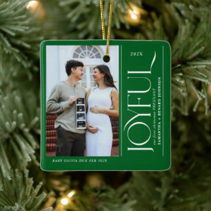 Joyful First Christmas Pregnant Photo Couple Ceramic Ornament