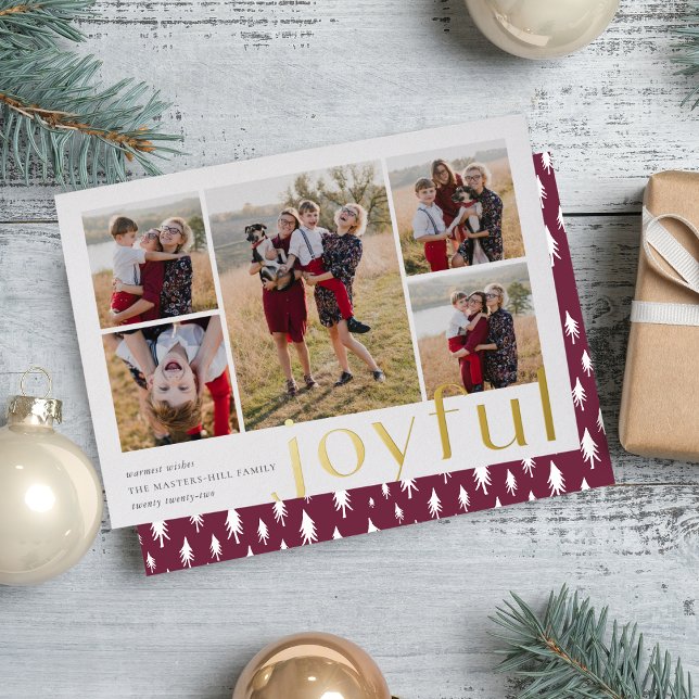 Joyful Five Photo Gold Foil Holiday Card (Creator Uploaded)