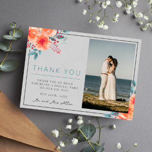 Joyful Floral Orange and Teal Bright Thank You Card