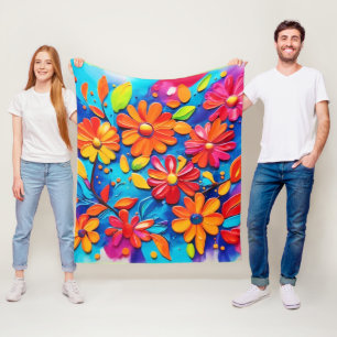 Joyful Floral Painting Fleece Blanket
