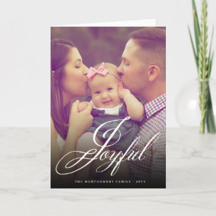 Joyful Flourish Script Calligraphy Elegant Photo Holiday Card