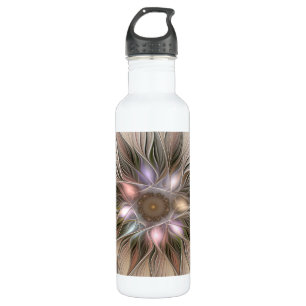 Joyful Flower Abstract Beige Brown Floral Fractal 710 Ml Water Bottle