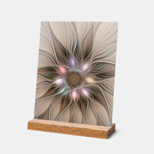 Joyful Flower Abstract Beige Brown Floral Fractal Acrylic Sign
