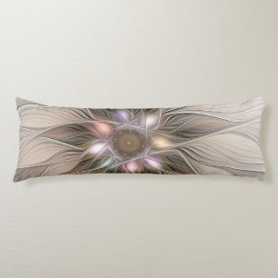 Joyful Flower Abstract Beige Brown Floral Fractal Body Pillow