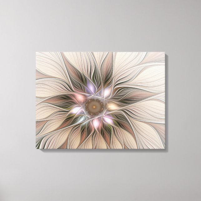 Joyful Flower Abstract Beige Brown Floral Fractal Canvas Print (Front)