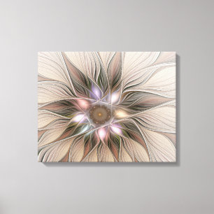 Joyful Flower Abstract Beige Brown Floral Fractal Canvas Print