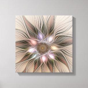Joyful Flower Abstract Beige Brown Floral Fractal Canvas Print