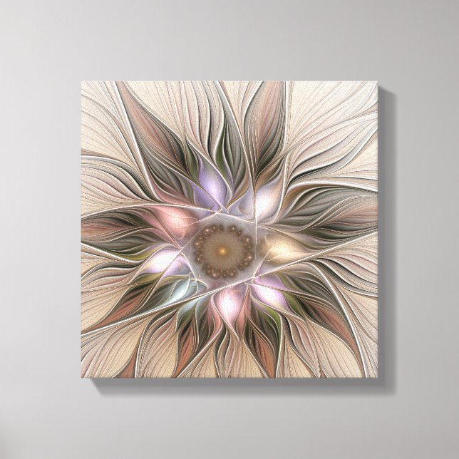 Joyful Flower Abstract Beige Brown Floral Fractal Canvas Print (Front)