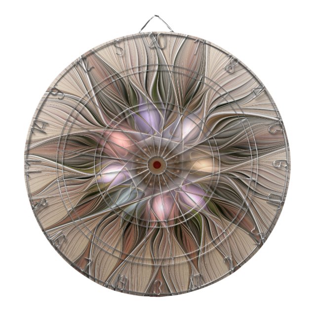 Joyful Flower Abstract Beige Brown Floral Fractal Dartboard (Front)