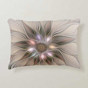 Joyful Flower Abstract Beige Brown Floral Fractal Decorative Pillow