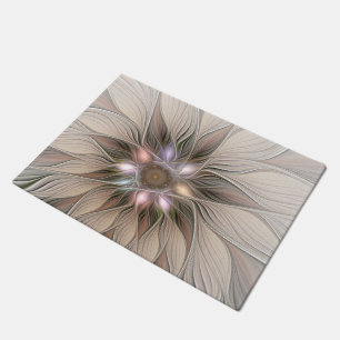 Joyful Flower Abstract Beige Brown Floral Fractal Doormat