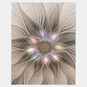 Joyful Flower Abstract Beige Brown Floral Fractal Fleece Blanket
