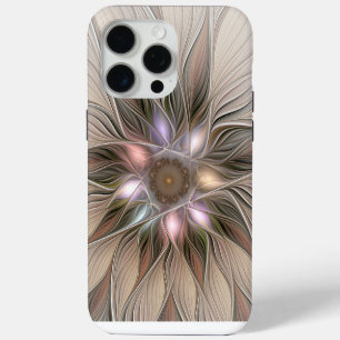 Joyful Flower Abstract Beige Brown Floral Fractal iPhone 15 Pro Max Case