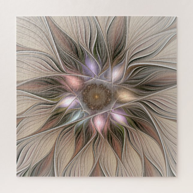 Joyful Flower Abstract Beige Brown Floral Fractal Jigsaw Puzzle (Vertical)